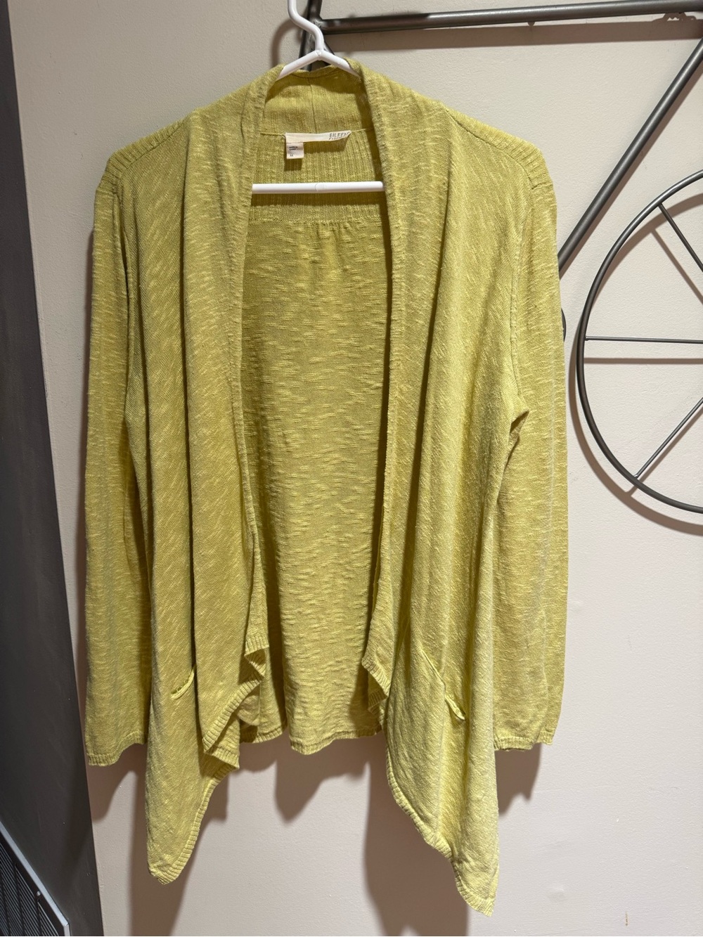 Eileen Fisher Organic Linen Open Front Cardigan Medium Chartreuse Lime Yellow